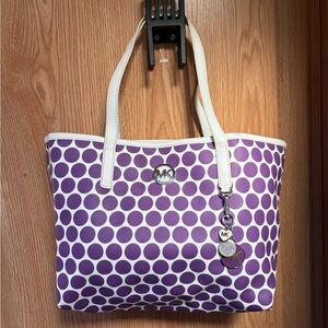 Michael Kors Purple Polka Dot Tote Bag w key chains
